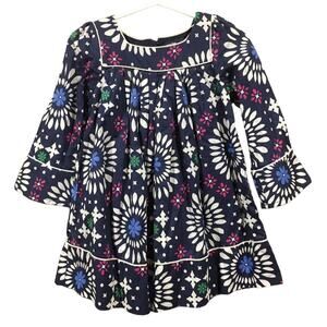 Baby Gap Blue Medallion Dress Sz 18-24 m Navy Blue Long Sleeve Dress